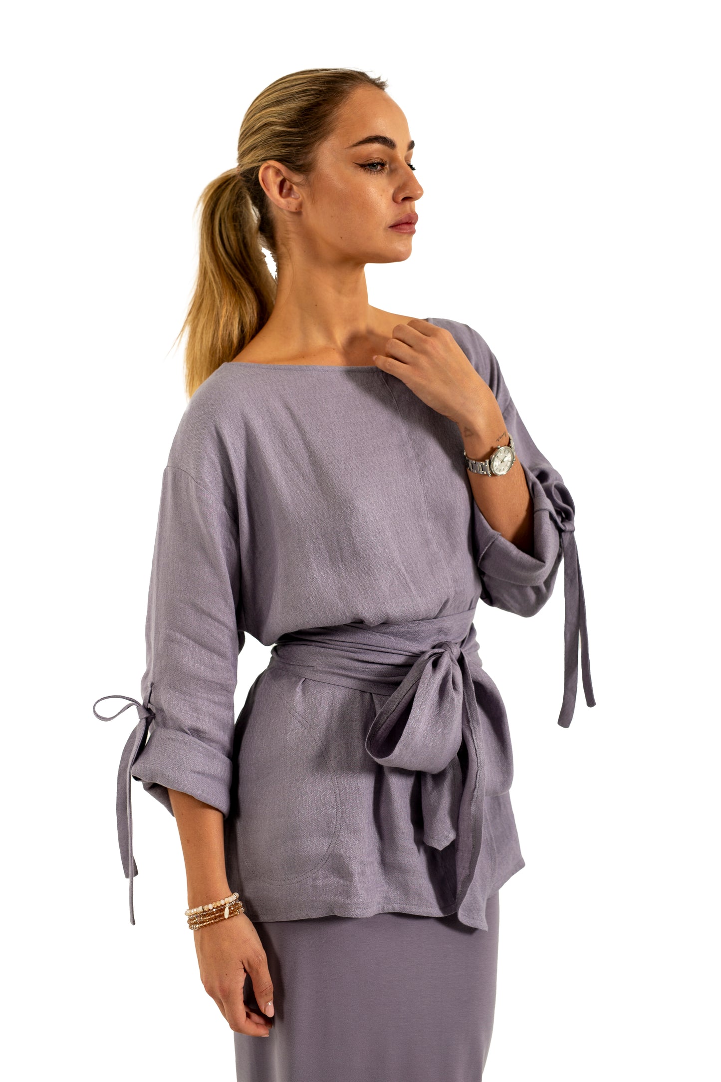 The Silver Frost Linen Sash Belt