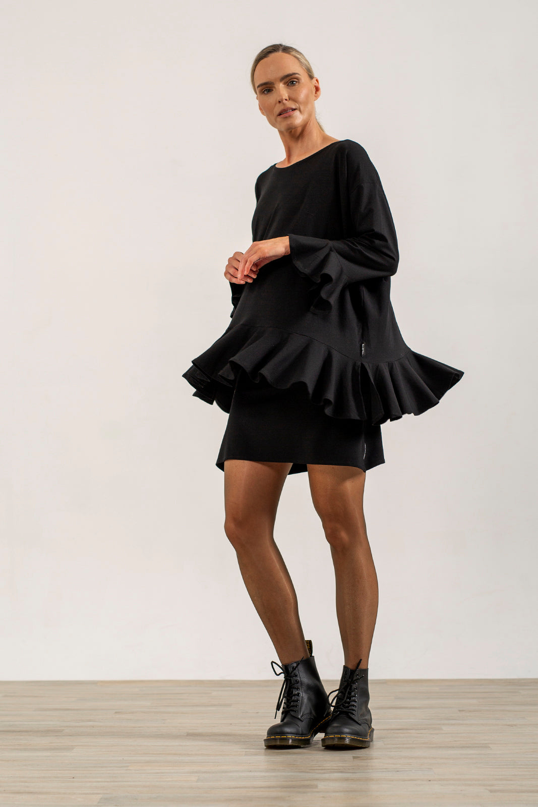 Blair Viscose Jersey Oversize Frill Hem Tunic (Black)