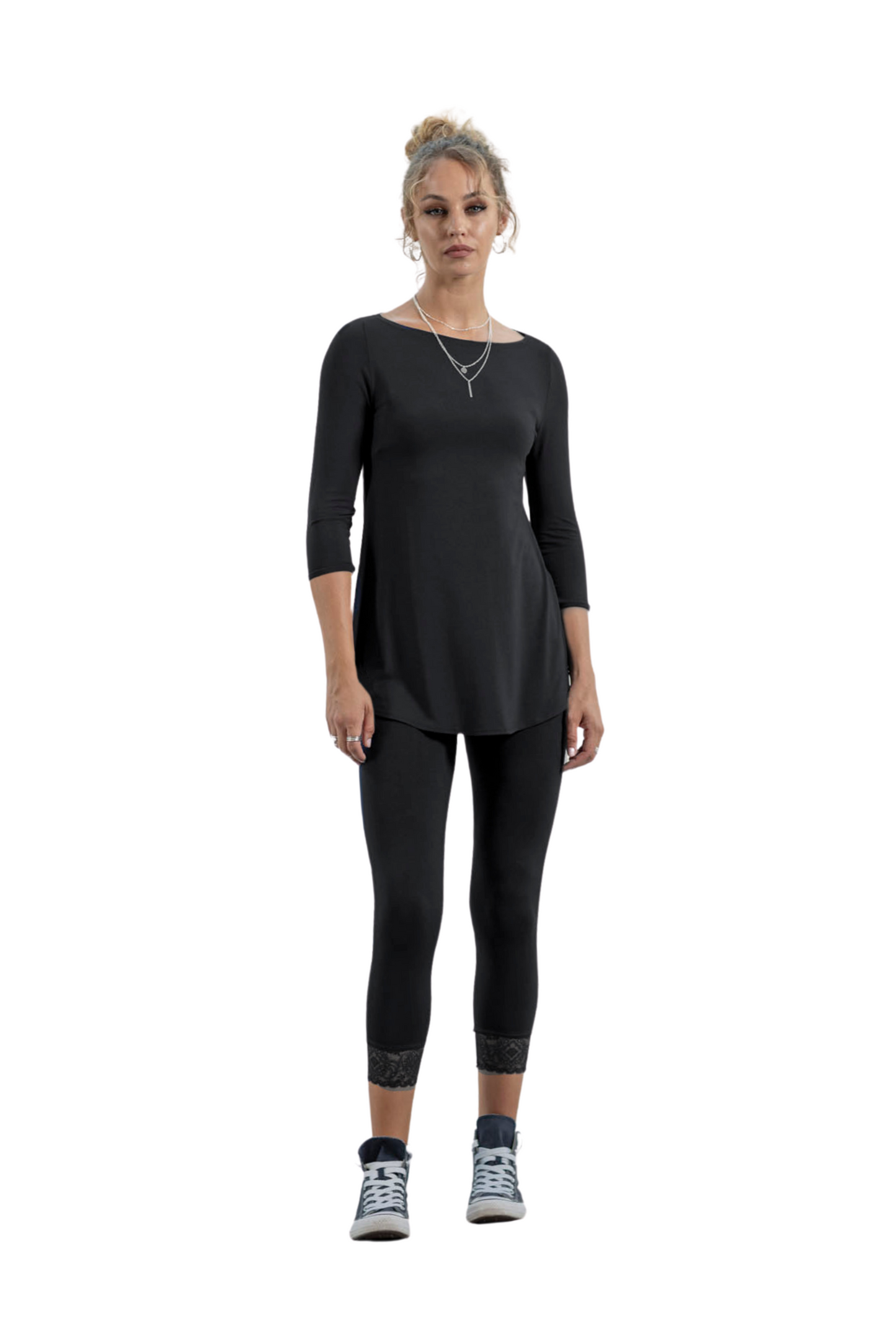 Ailsa Black Viscose Jersey Top