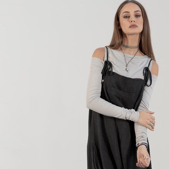 Grey 'Athena' Pinstripe Pinny