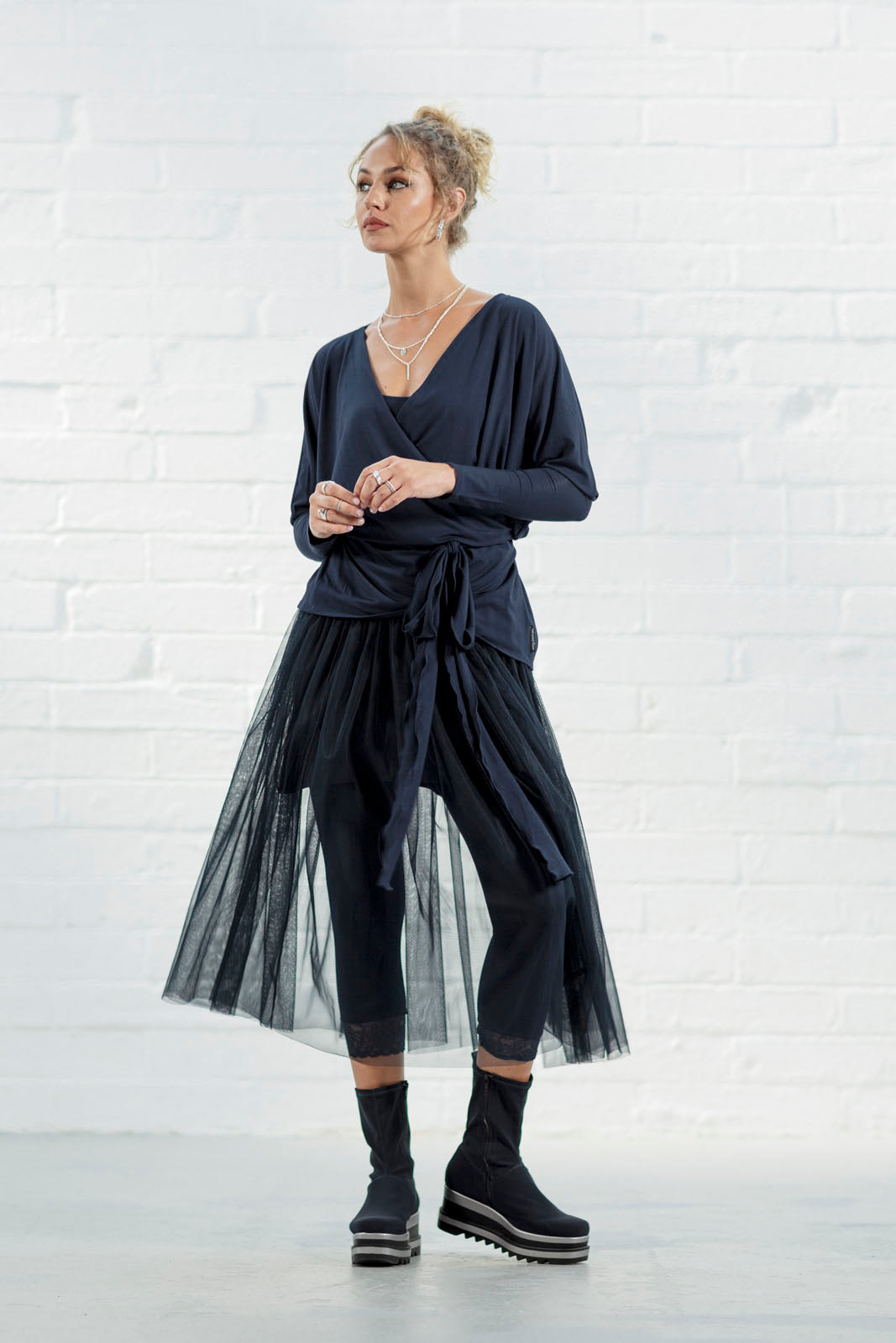 Navy Bella Wrap Top