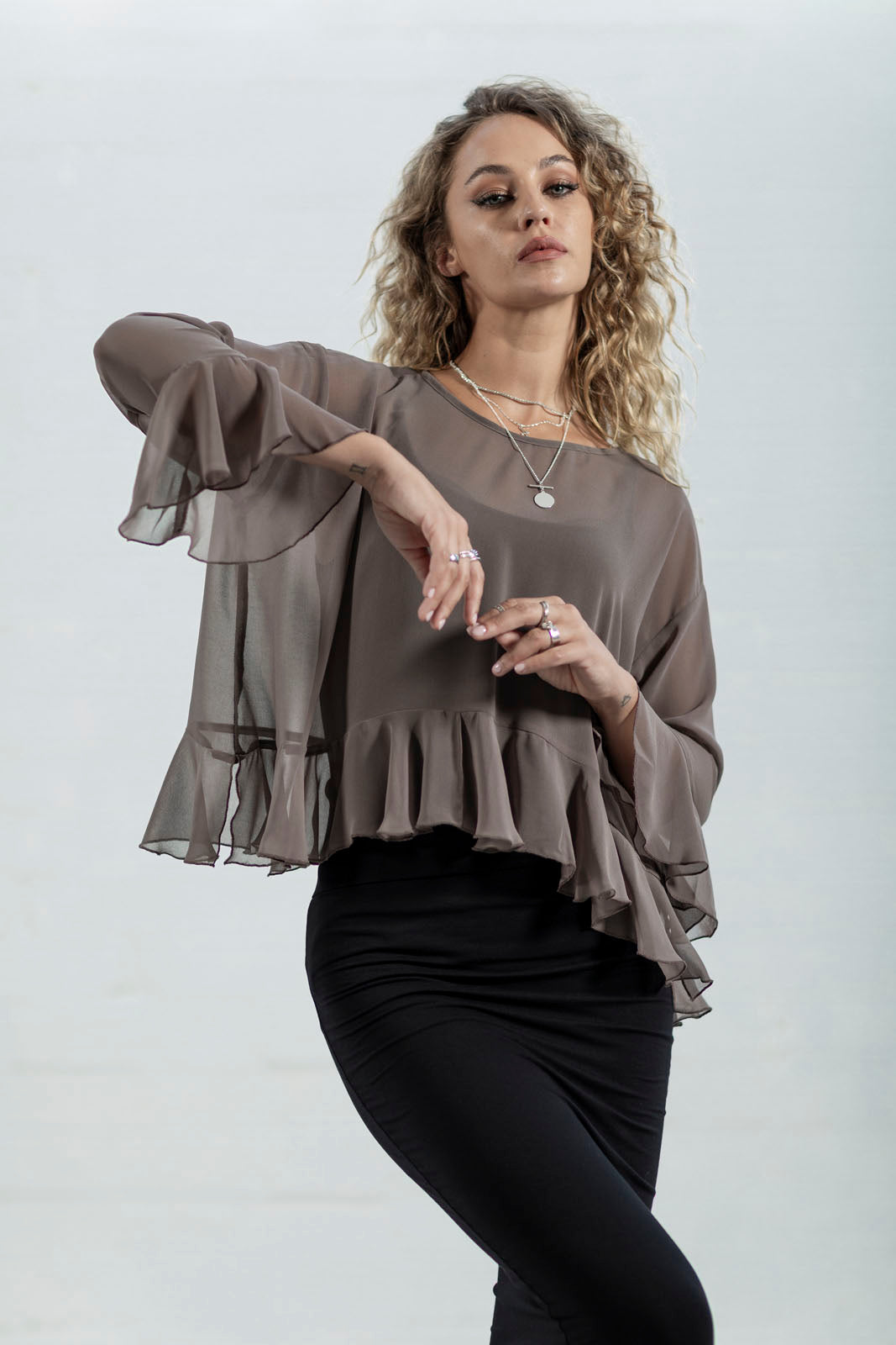 Cappuccino Poppy Chiffon Top