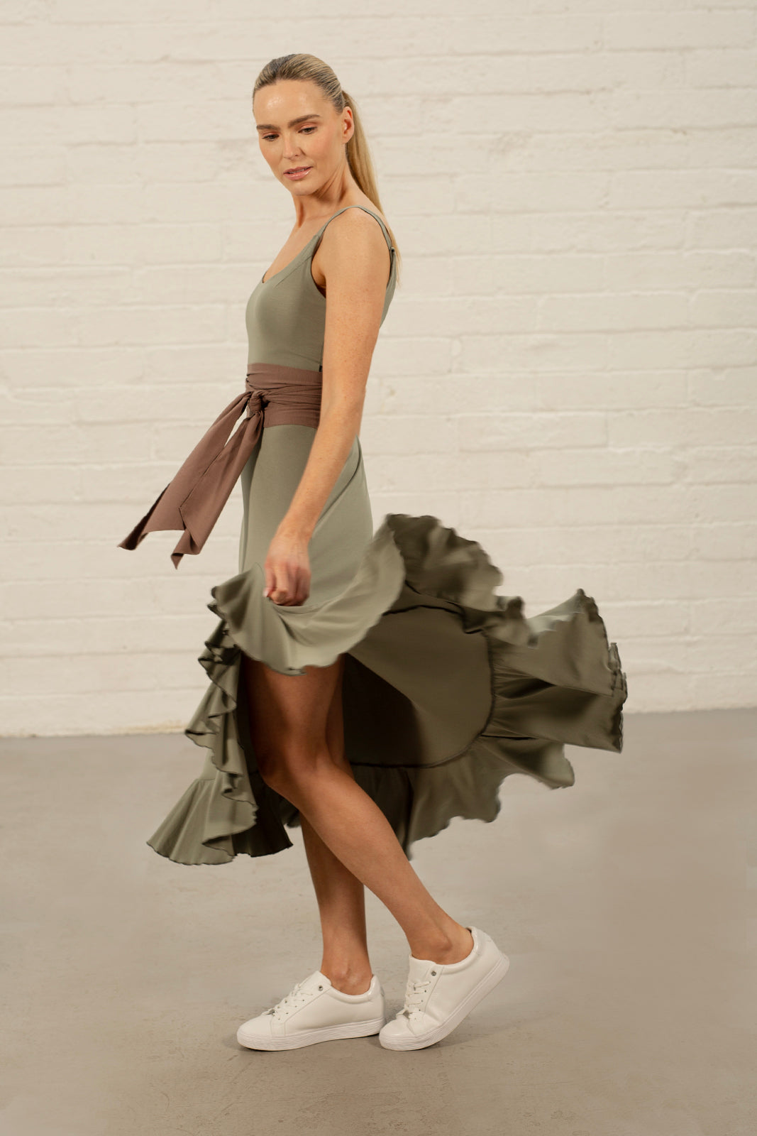 Olive Georgia Frill Jersey Dress (Size 1 only)