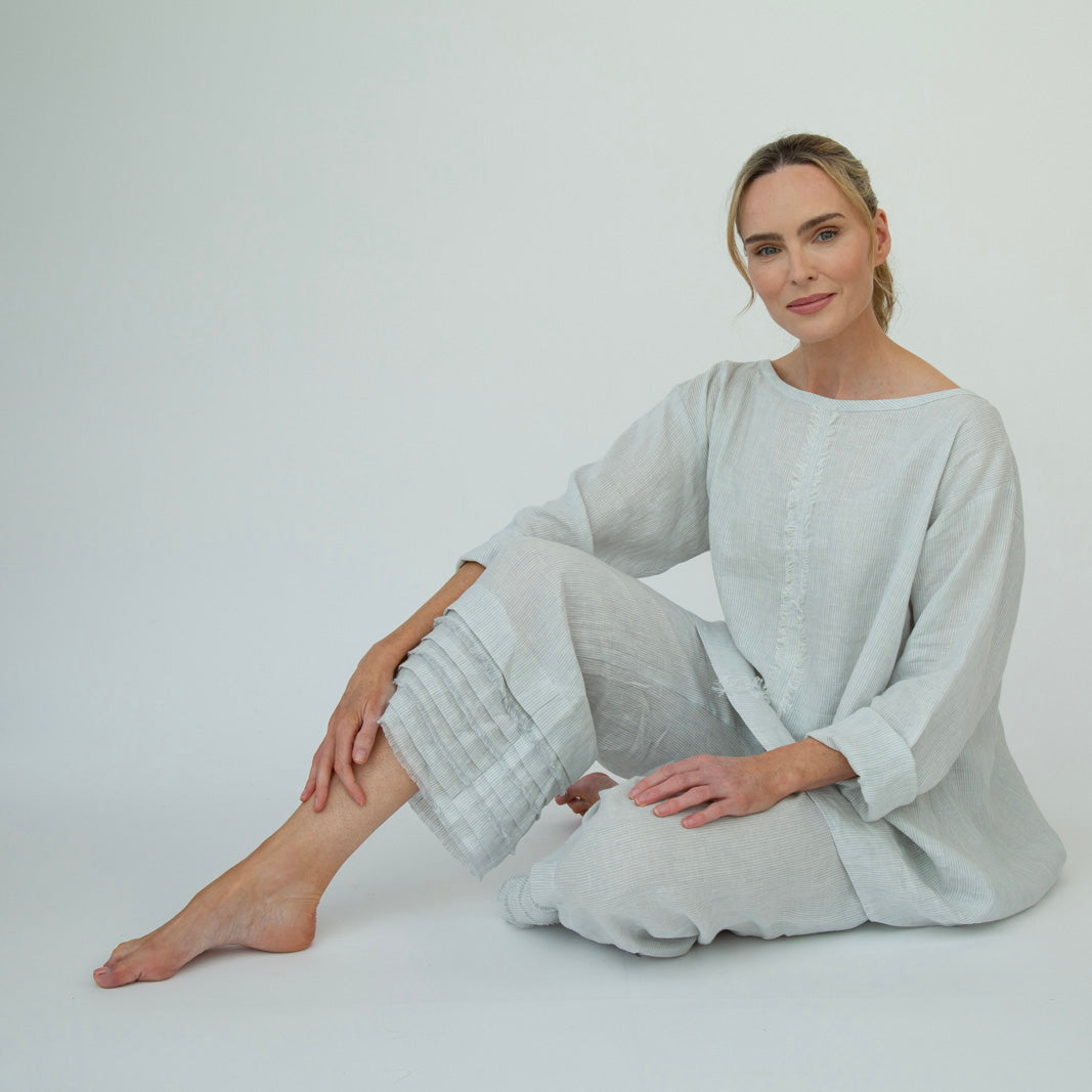 Chloe Linen pants : Grey stripe: Limited Edition