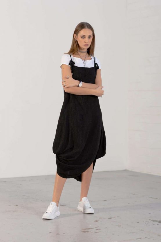 Black 'Athena' Pinstripe Pinny