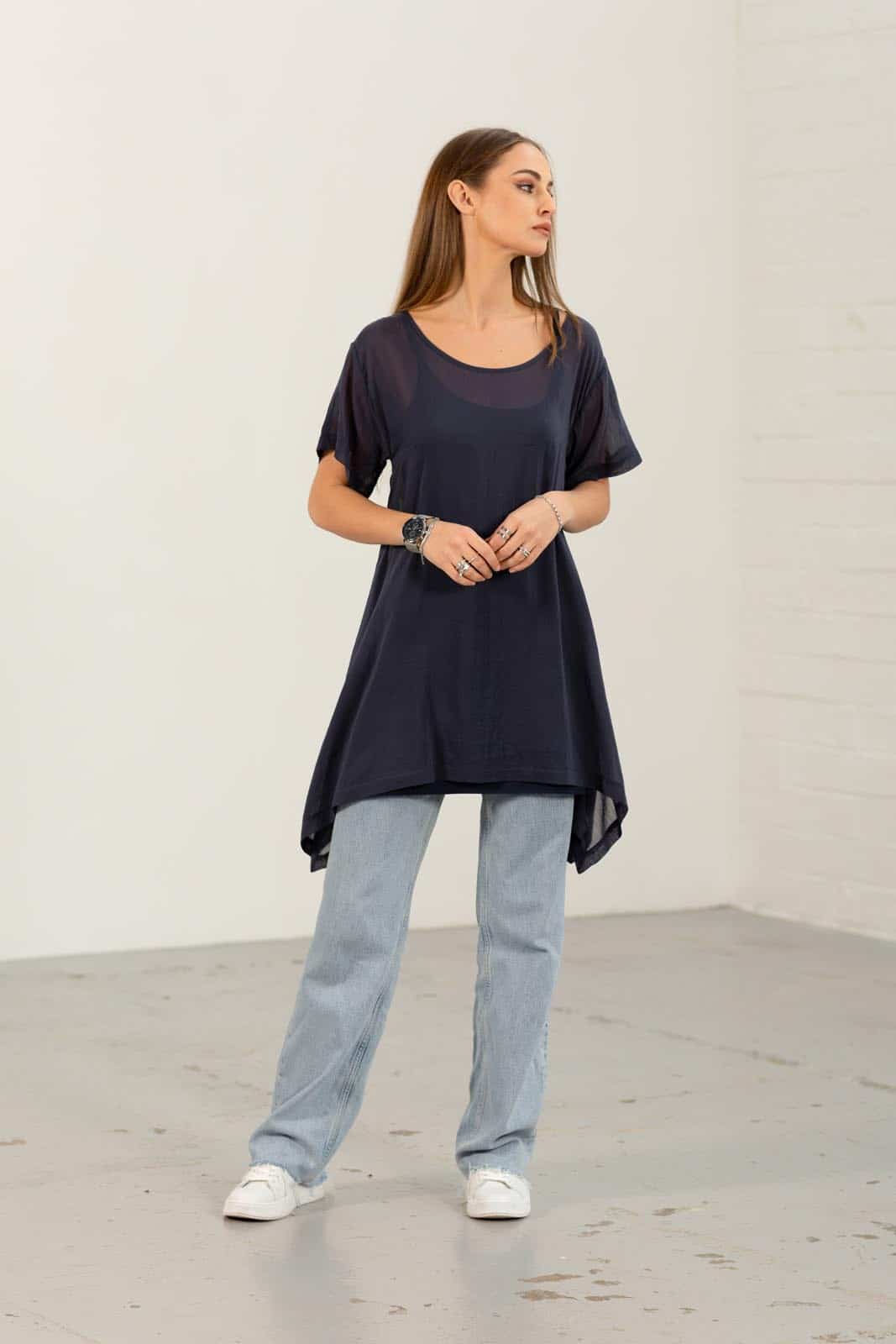 Navy Myla Chiffon Tunic