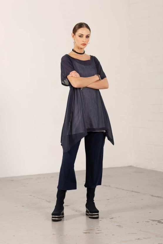 Navy Viscose Jersey Ellen Crop Palazzos (narrow)