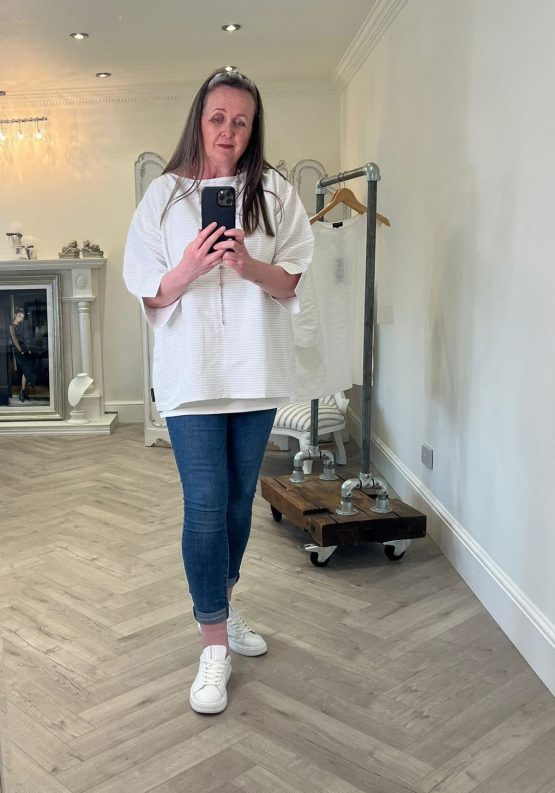 White Linen (white stripe) Sara Shirt