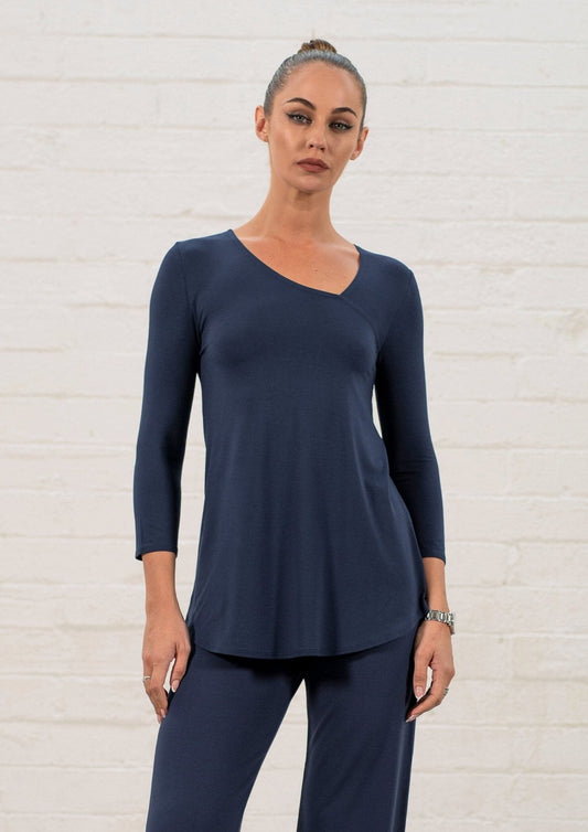 Navy Evangeline (Asymmetric V-Neck) Top