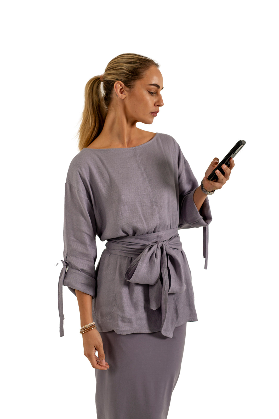 The Silver Frost Linen Sash Belt