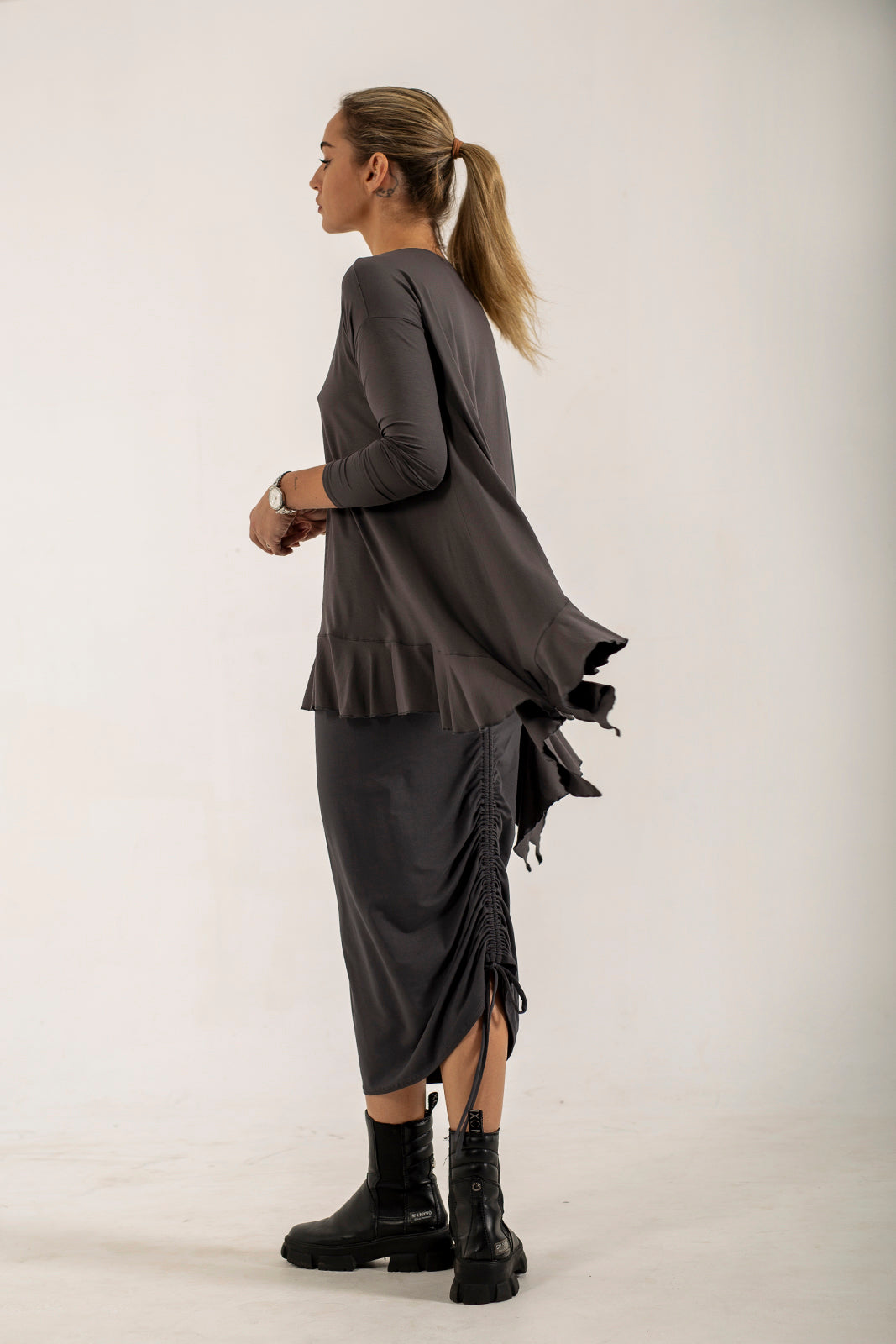 Monique Viscose Jersey Frill Hem Tunic (Lead)