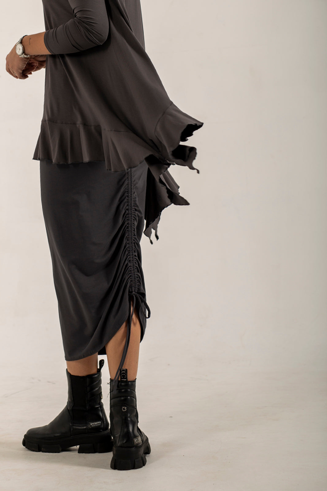 Monique Viscose Jersey Frill Hem Tunic (Lead)