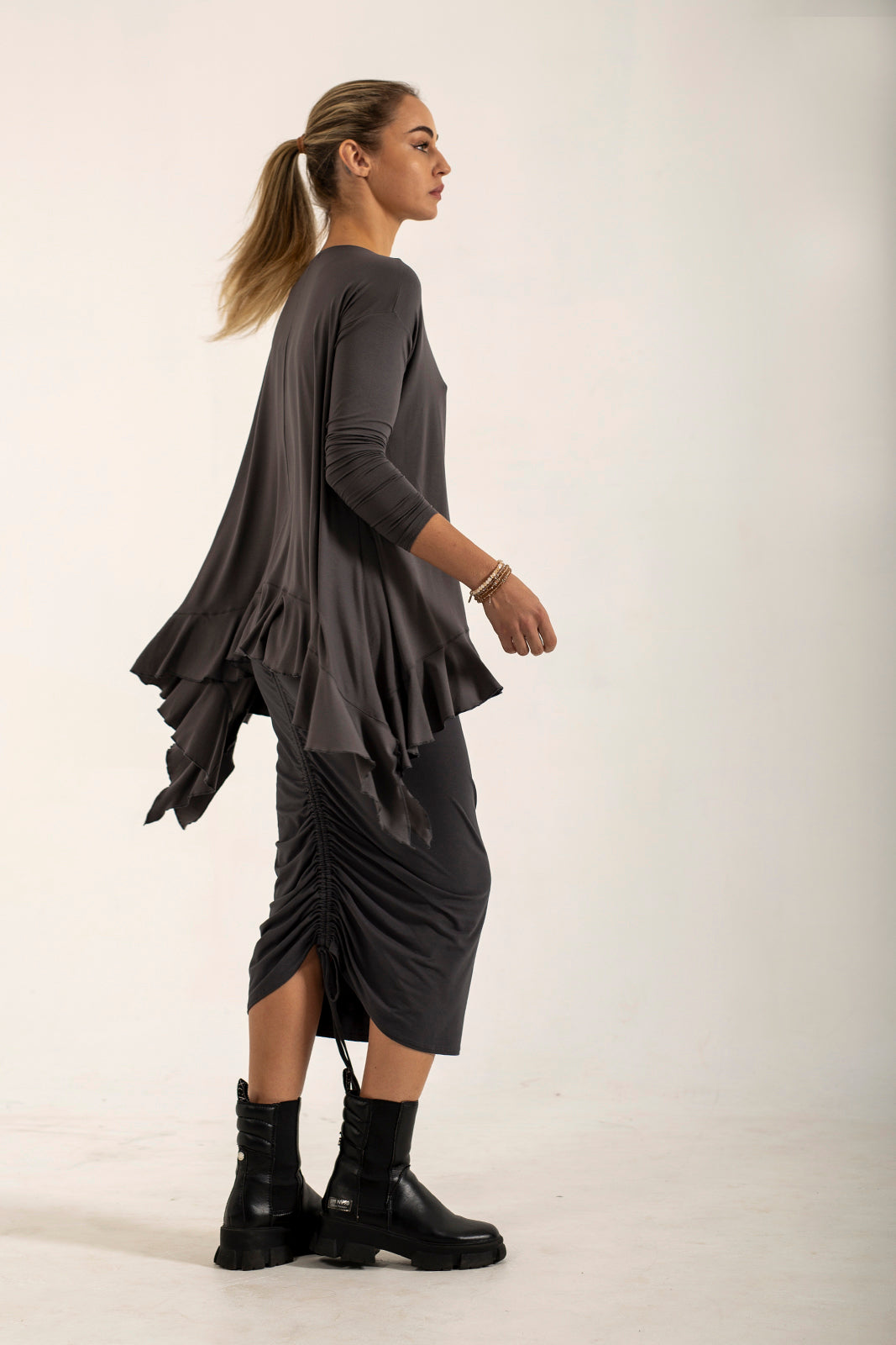 Monique Viscose Jersey Frill Hem Tunic (Lead)