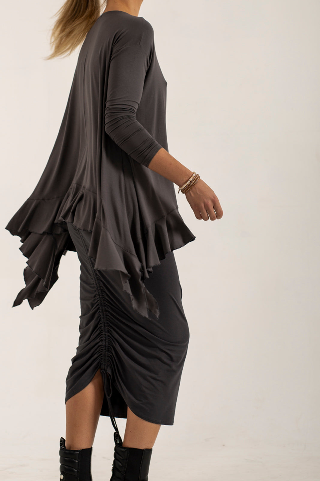 Monique Viscose Jersey Frill Hem Tunic (Lead)