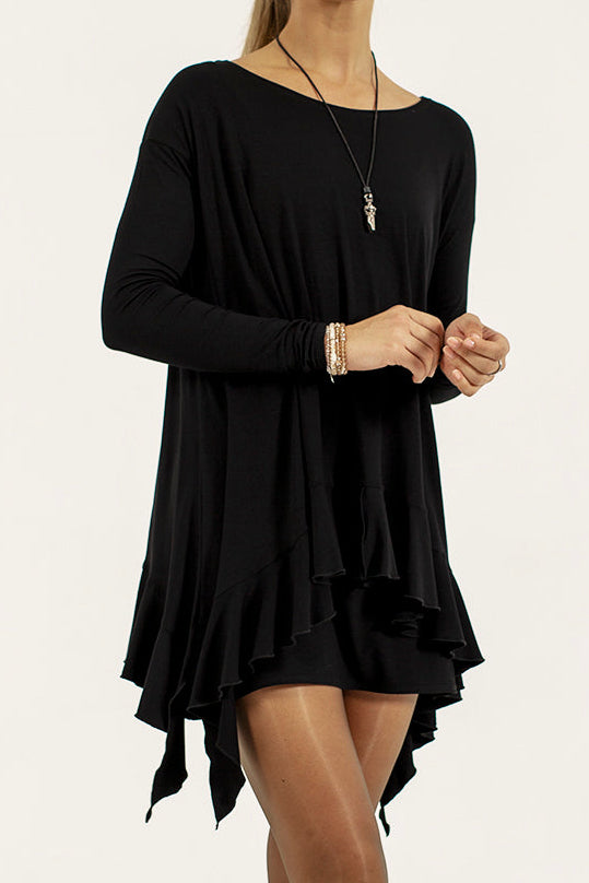 Monique Viscose Jersey Frill Hem Tunic (black)
