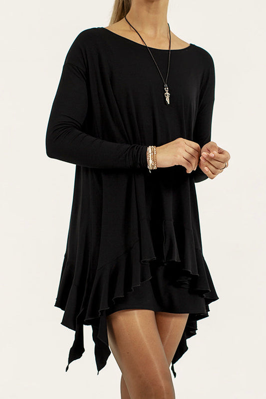 Monique Viscose Jersey Frill Hem Tunic (black)