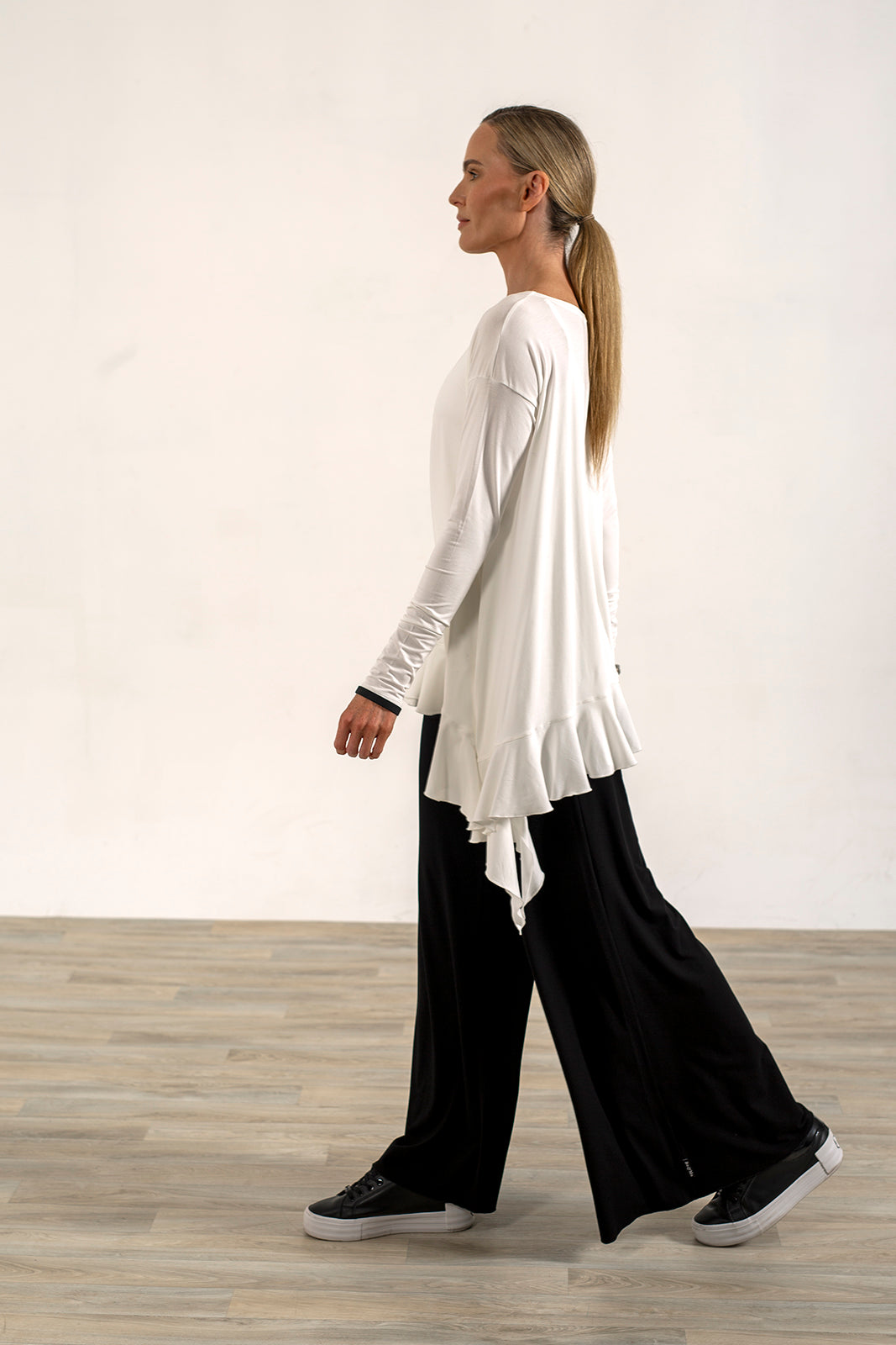 Monique Viscose Jersey Frill Hem Tunic (Soft White)