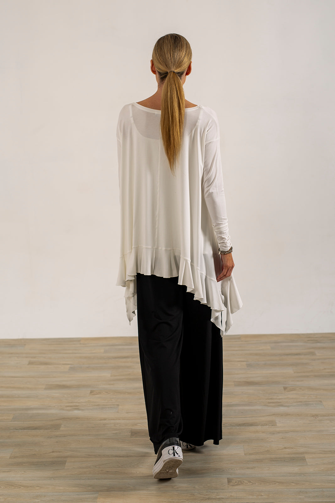 Monique Viscose Jersey Frill Hem Tunic (Soft White)