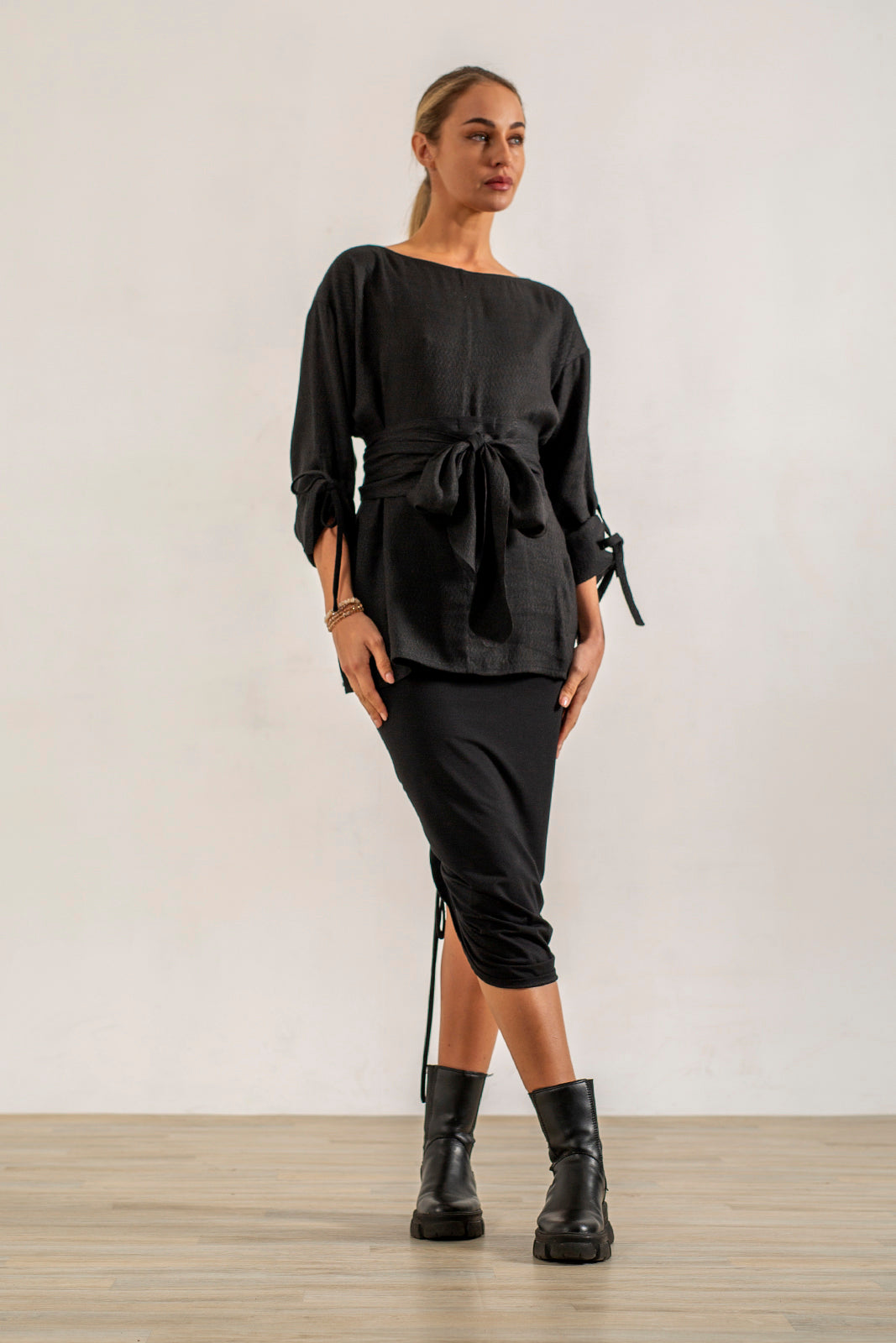 Shannon Viscose Jersey Drawstring Skirt (black)