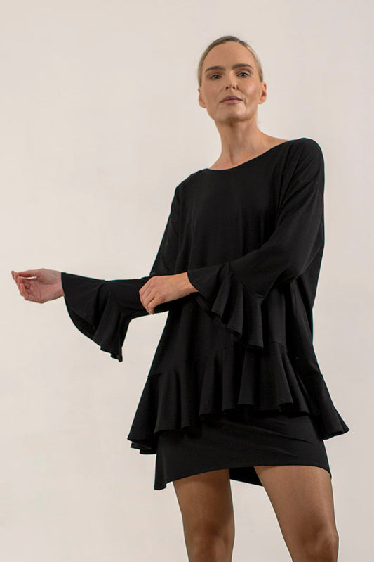 Blair Viscose Jersey Oversize Frill Hem Tunic (Black)
