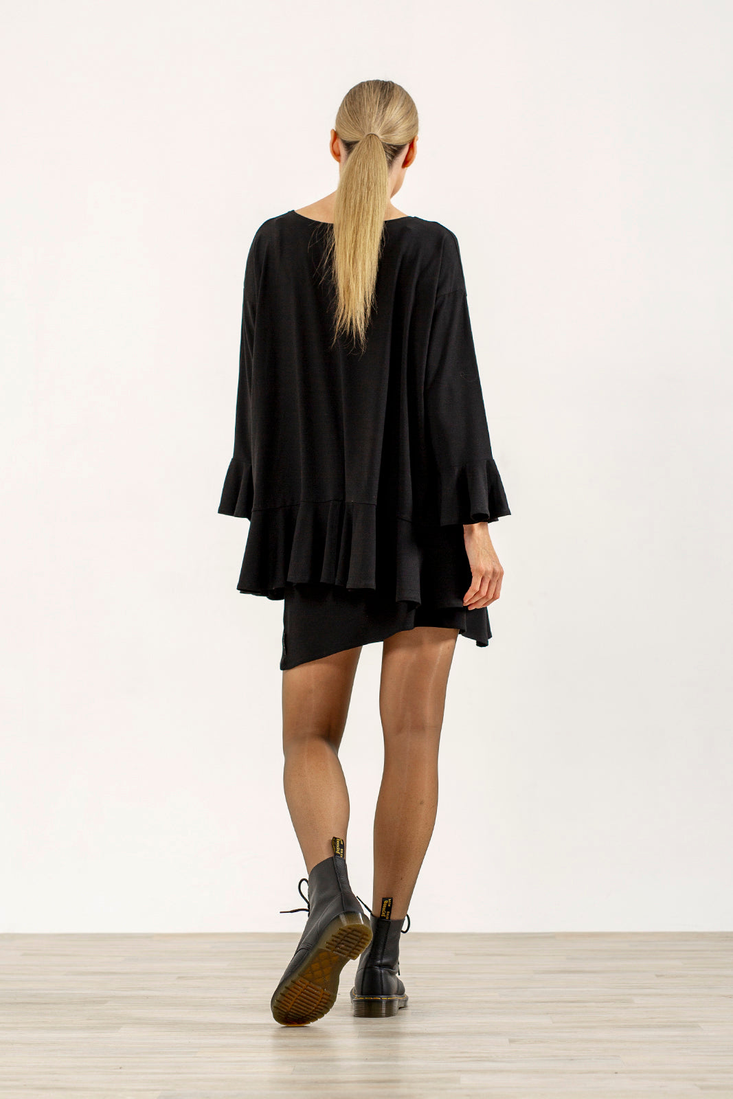 Blair Viscose Jersey Oversize Frill Hem Tunic (Black)