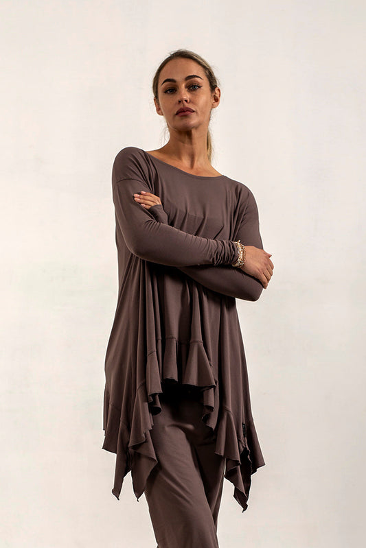 Monique Viscose Jersey Frill Hem Tunic (Mink)