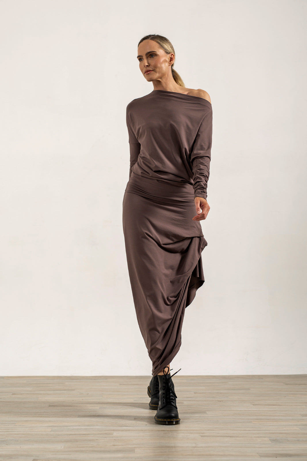 Harper Viscose Jersey Asymetrical Skirt (Mink)