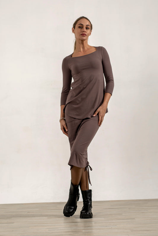 Iris 3/4 Sleeve Viscose Jersey Top (Mink)