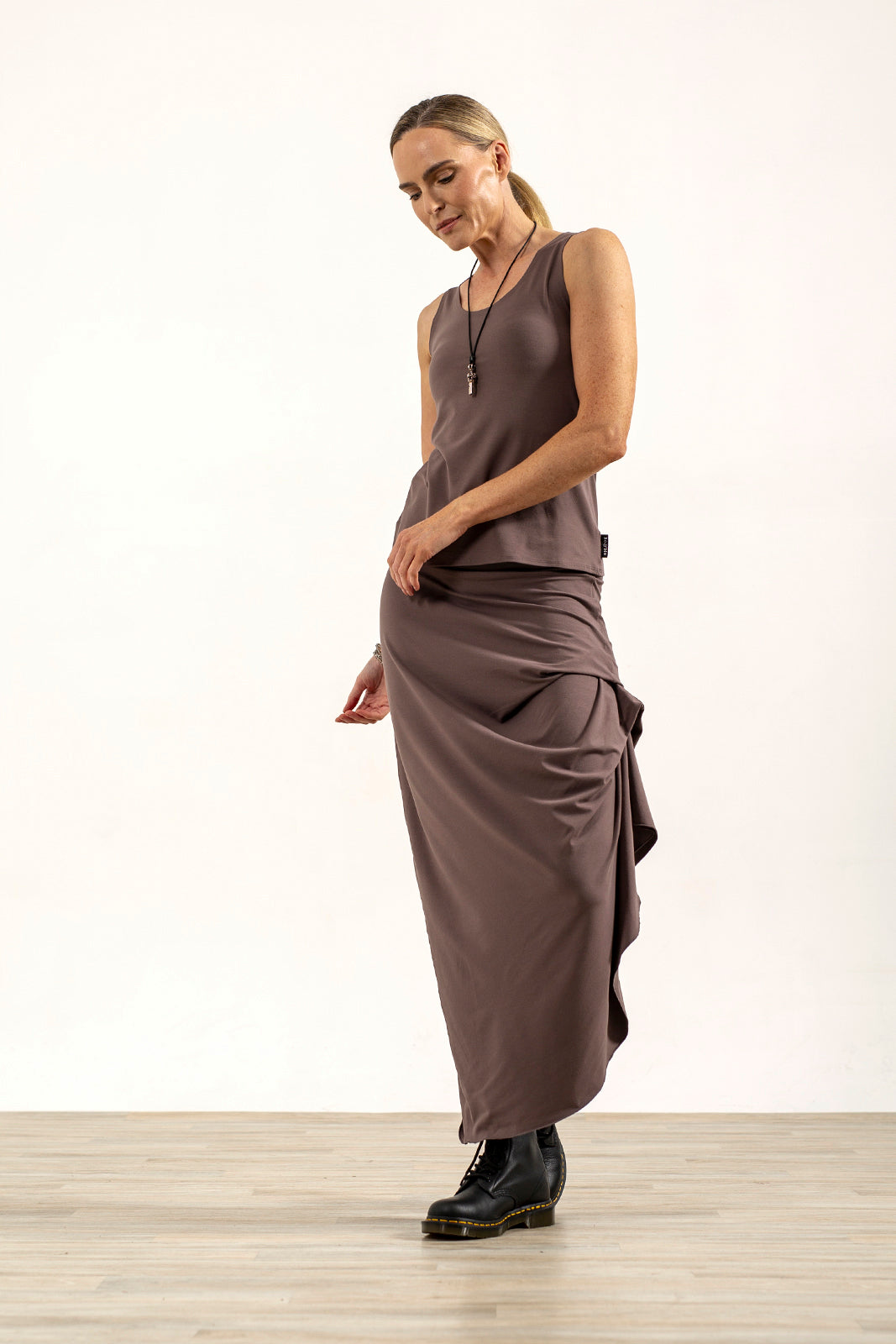 Harper Viscose Jersey Asymetrical Skirt (Mink)