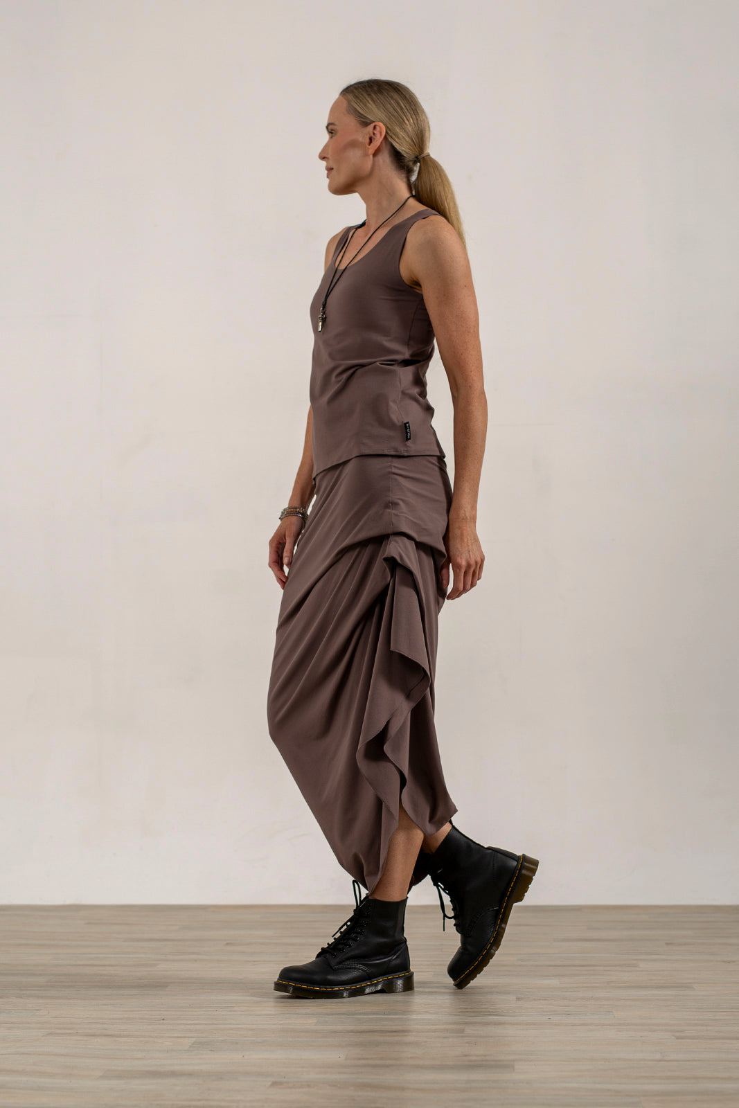 Harper Viscose Jersey Asymetrical Skirt (Mink)