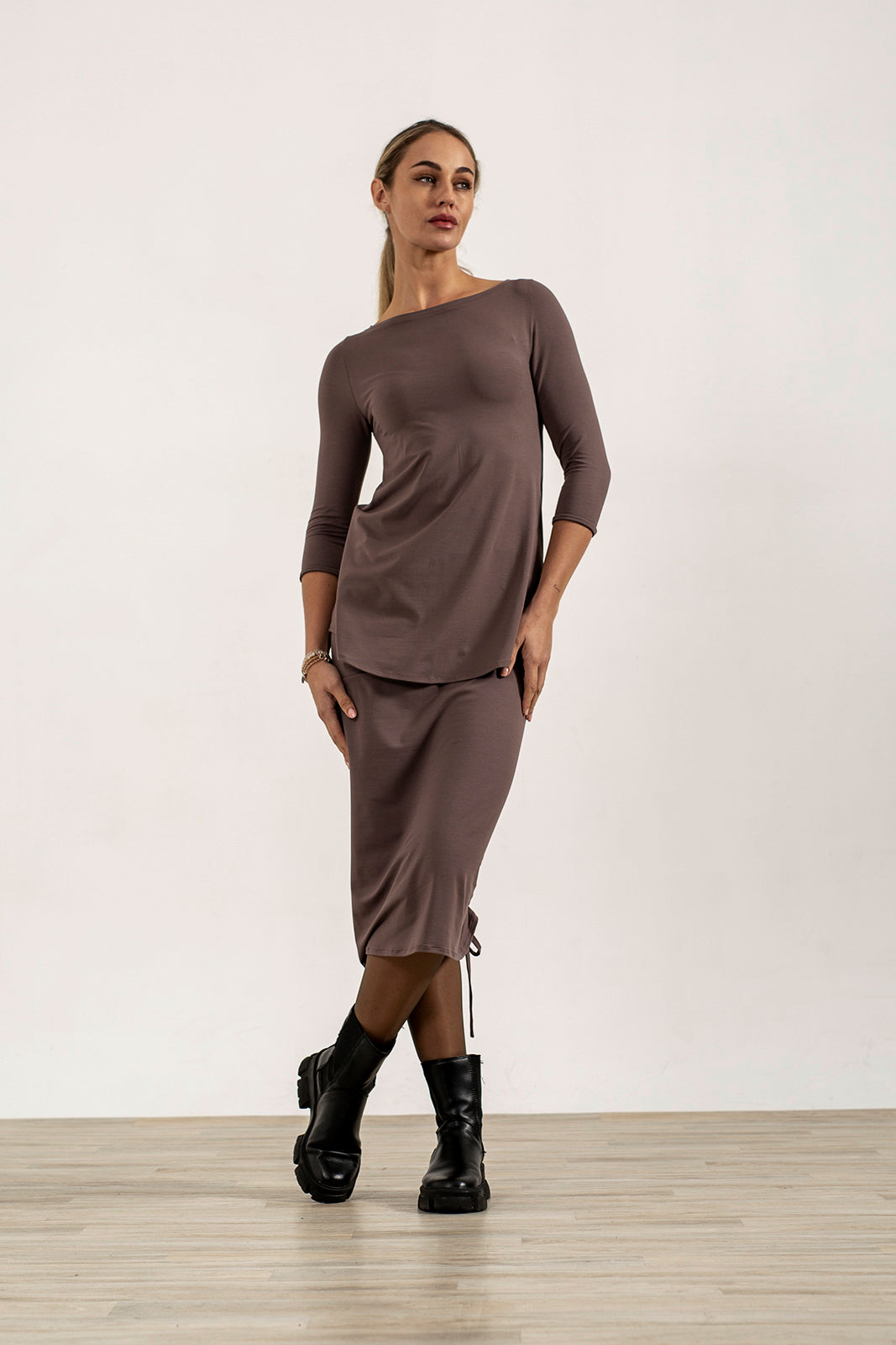 Shannon Viscose Jersey Drawstring Skirt (mink)