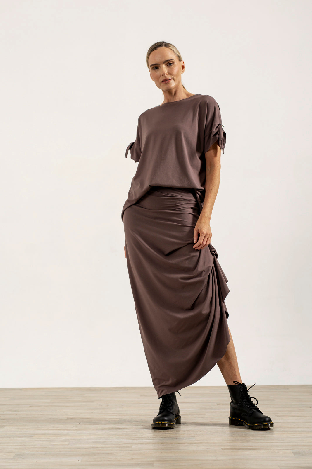 Harper Viscose Jersey Asymetrical Skirt (Mink)