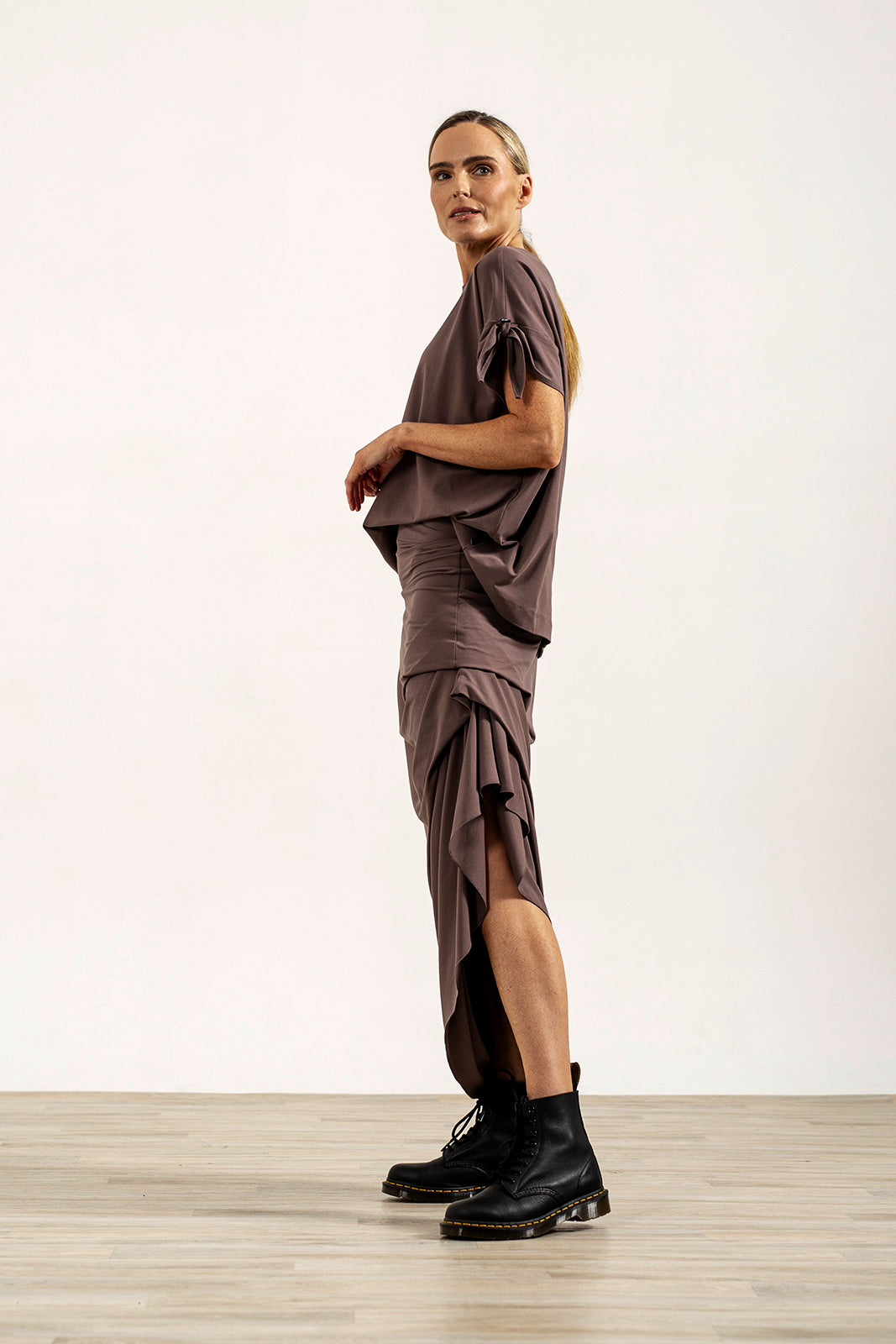 Harper Viscose Jersey Asymetrical Skirt (Mink)