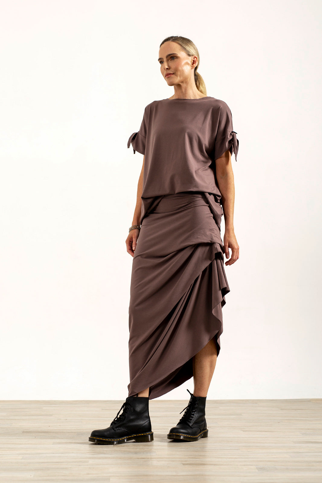 Harper Viscose Jersey Asymetrical Skirt (Mink)