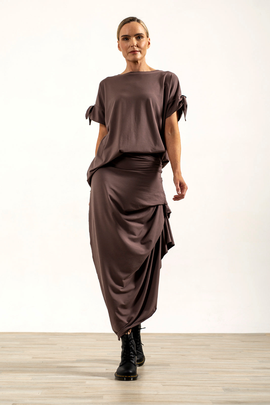 Harper Viscose Jersey Asymetrical Skirt (Mink)