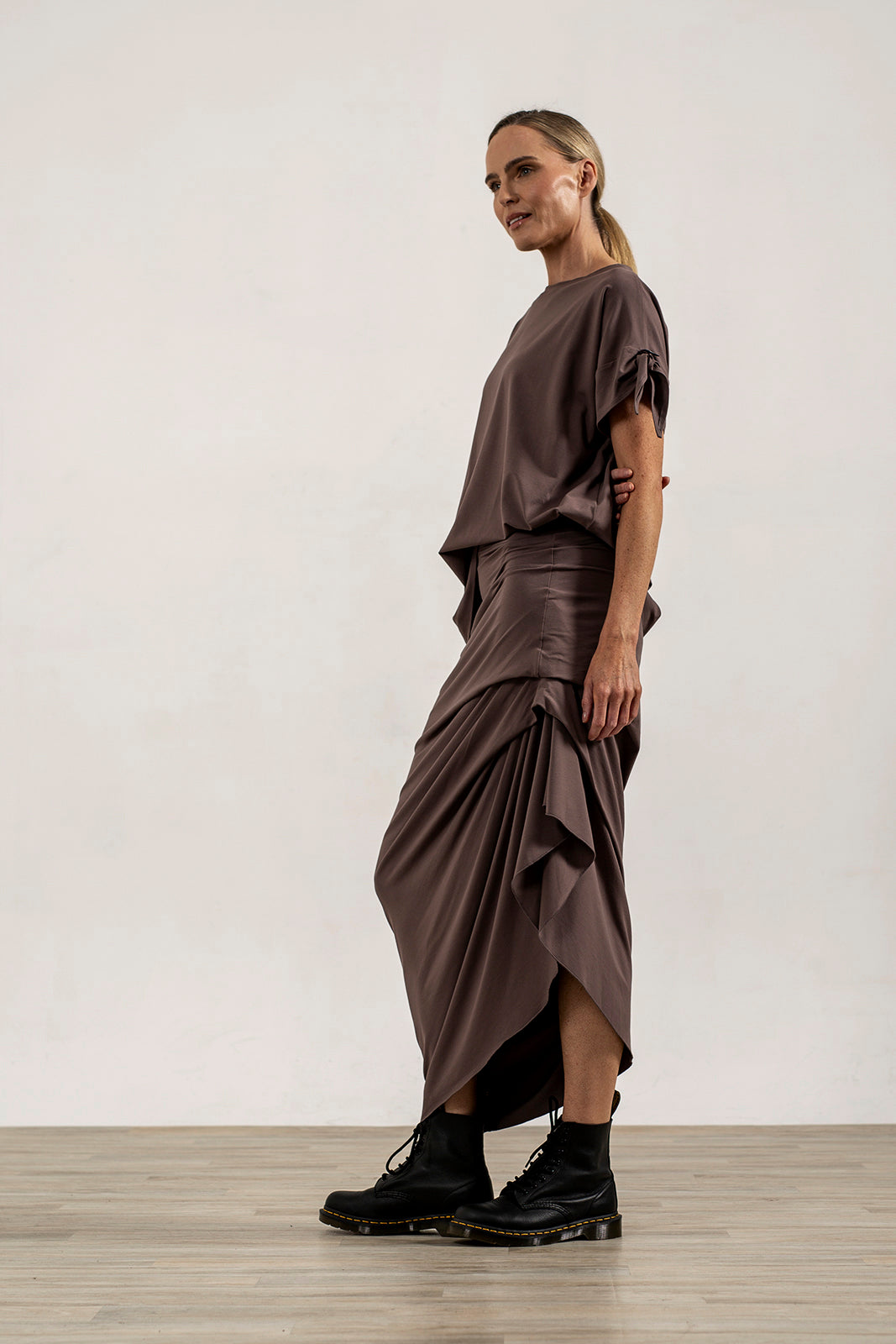 Harper Viscose Jersey Asymetrical Skirt (Mink)