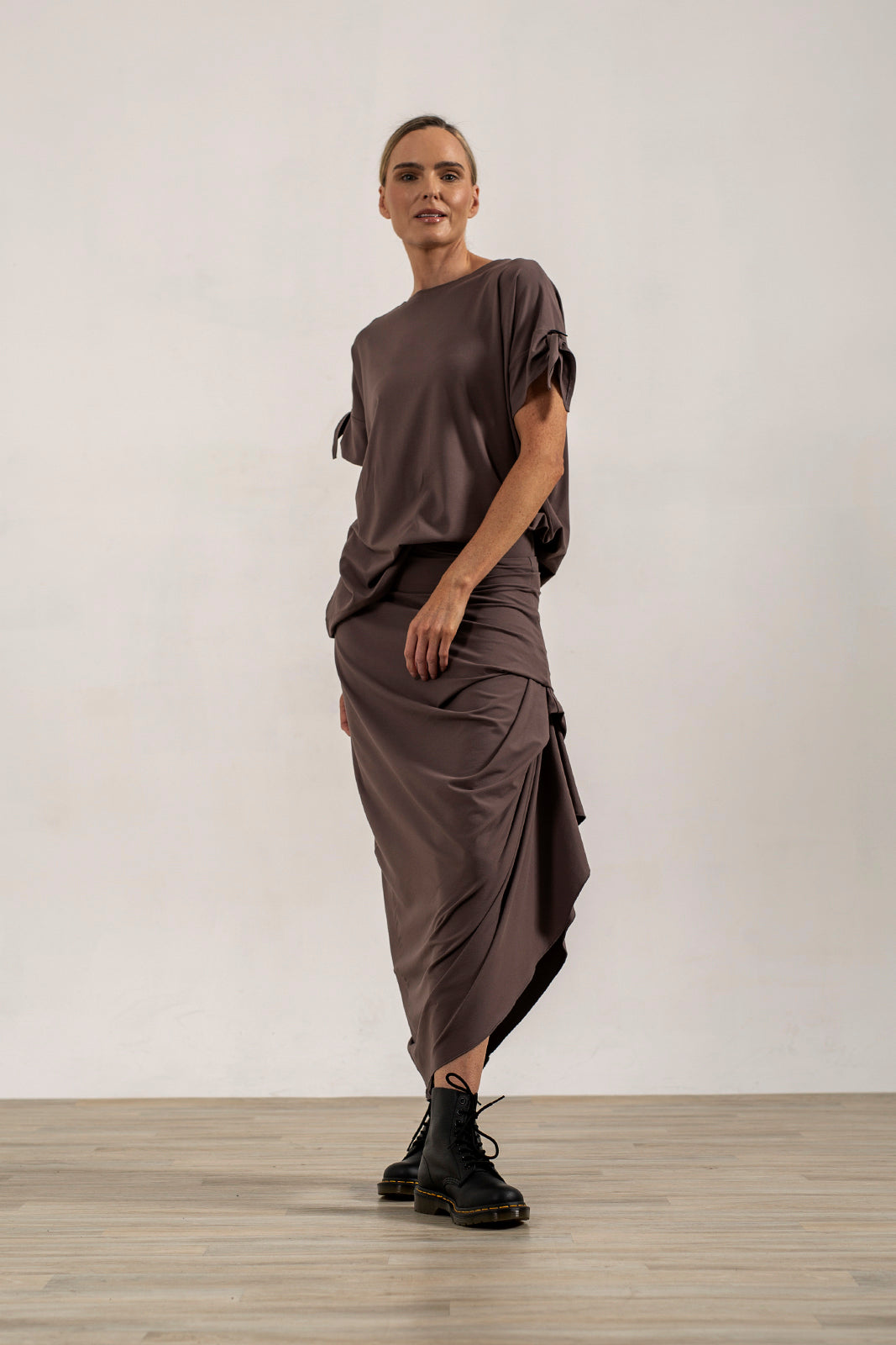 Harper Viscose Jersey Asymetrical Skirt (Mink)