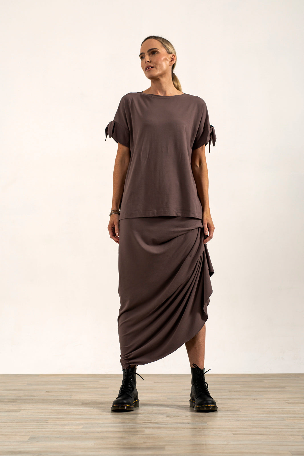 Harper Viscose Jersey Asymetrical Skirt (Mink)