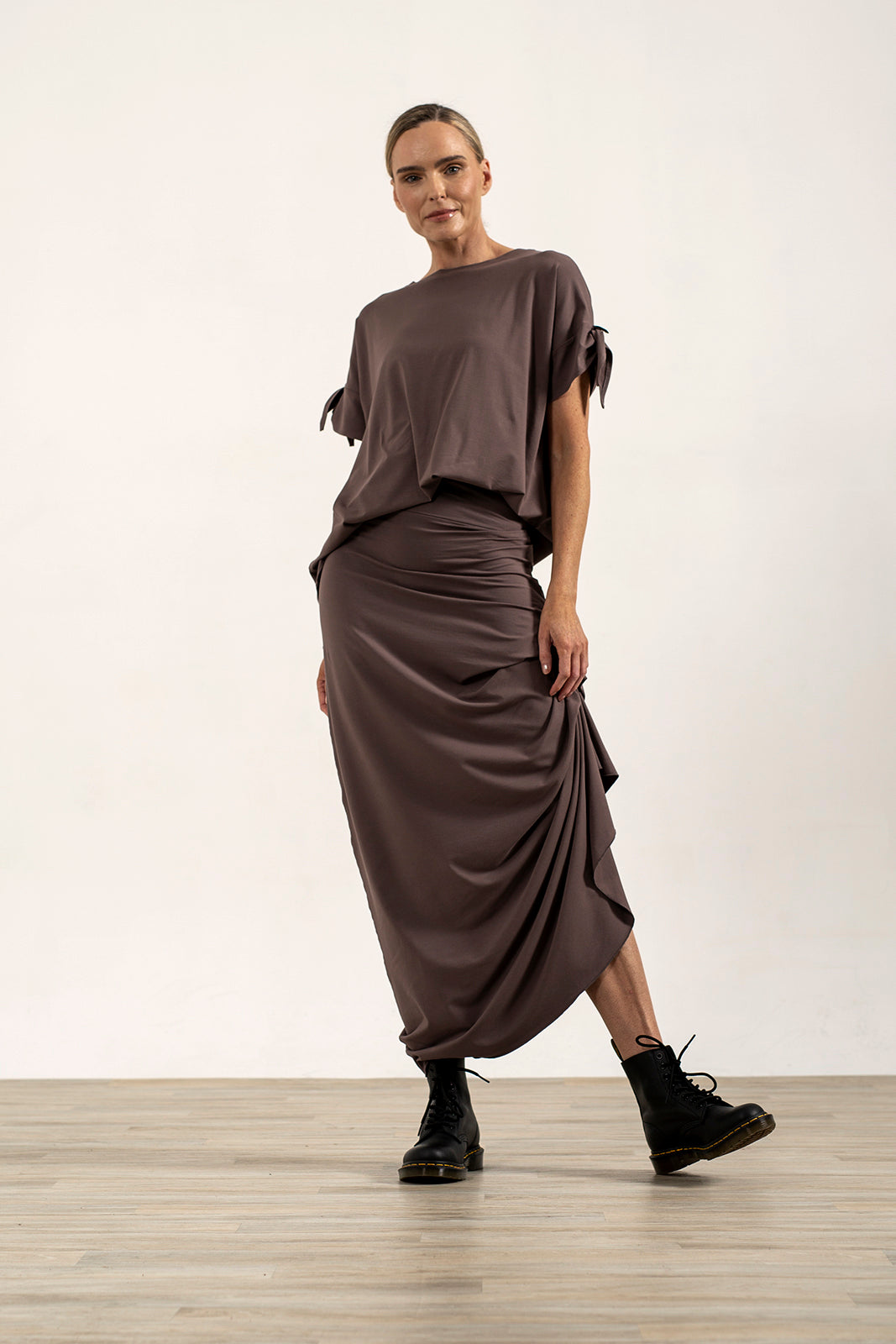 Harper Viscose Jersey Asymetrical Skirt (Mink)