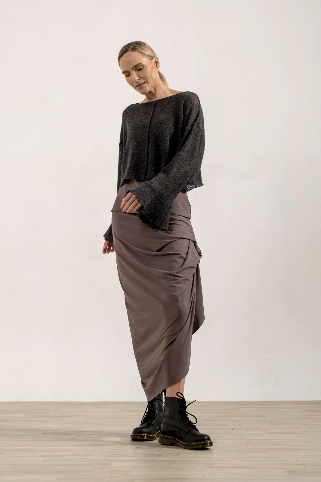Harper Viscose Jersey Asymetrical Skirt (Mink)
