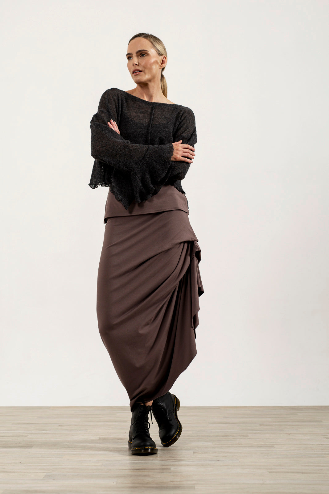 Harper Viscose Jersey Asymetrical Skirt (Mink)