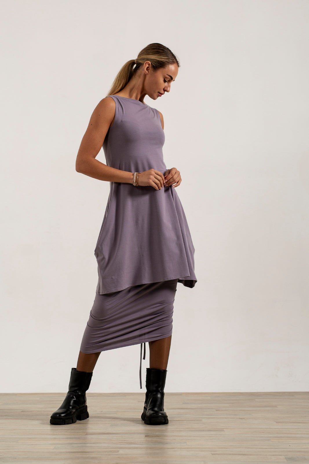 Shannon Viscose Jersey Drawstring Skirt (Silver frost)