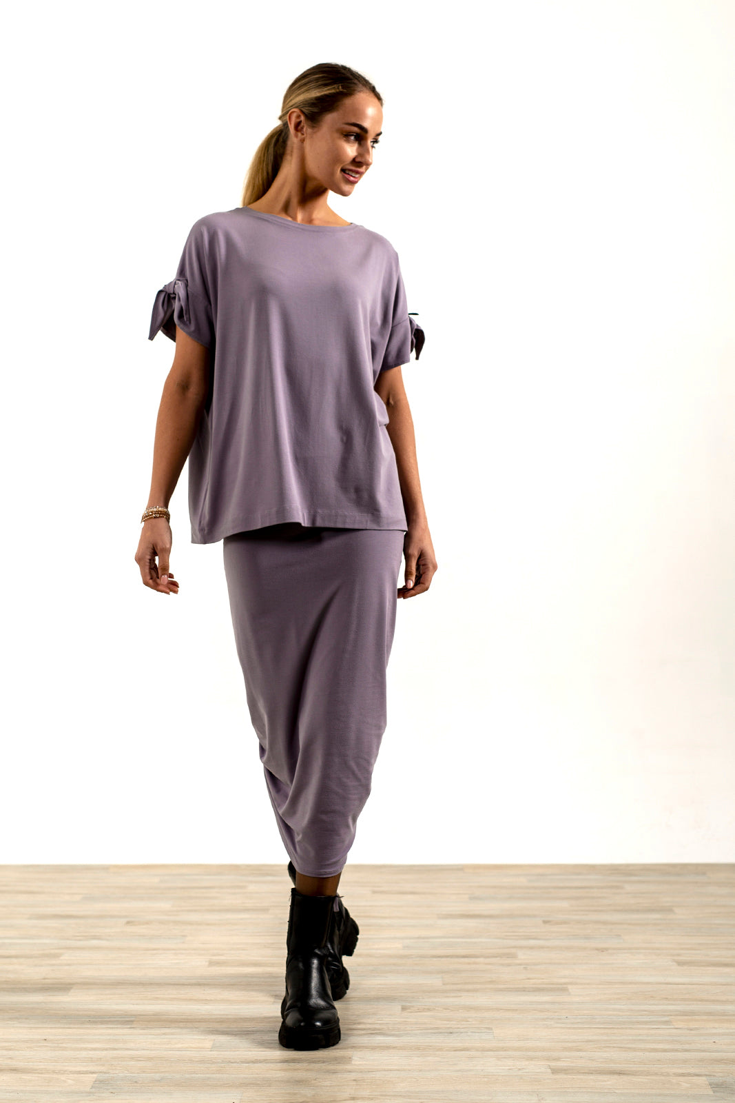 Shannon Viscose Jersey Drawstring Skirt (Silver frost)