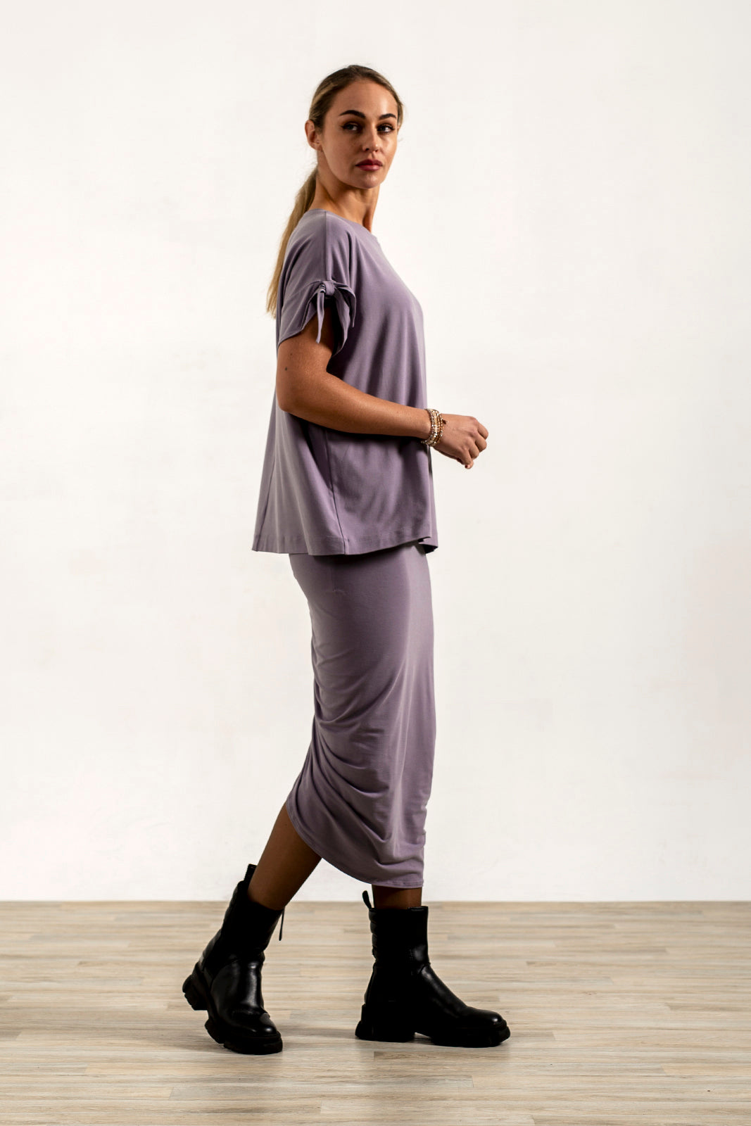 Shannon Viscose Jersey Drawstring Skirt (Silver frost)