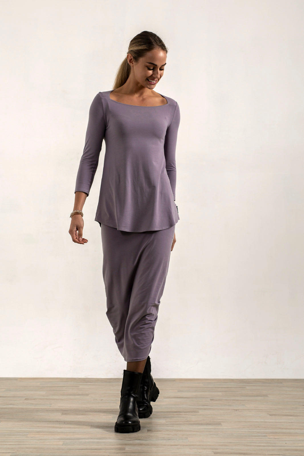 Shannon Viscose Jersey Drawstring Skirt (Silver frost)