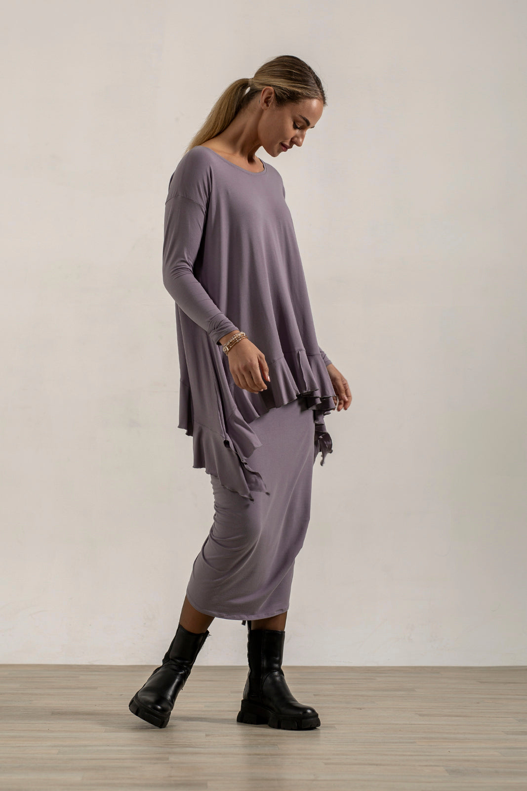 Shannon Viscose Jersey Drawstring Skirt (Silver frost)