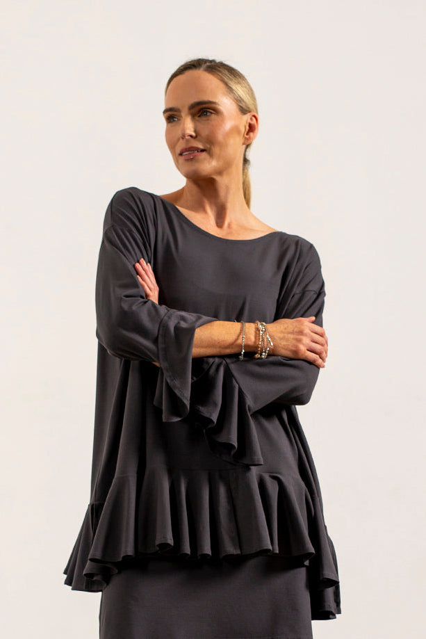 Blair Viscose Jersey Oversize Frill Hem Tunic (lead)
