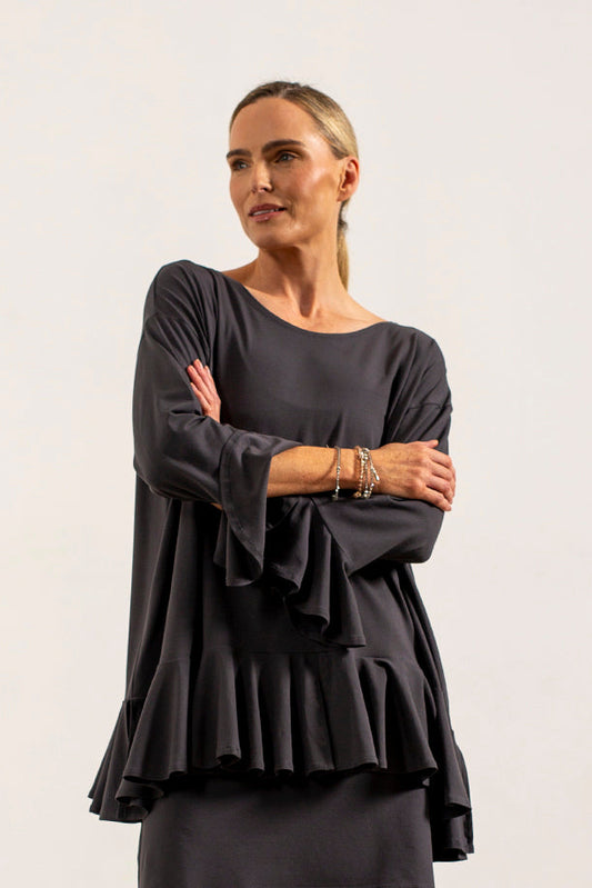 Blair Viscose Jersey Oversize Frill Hem Tunic (lead)