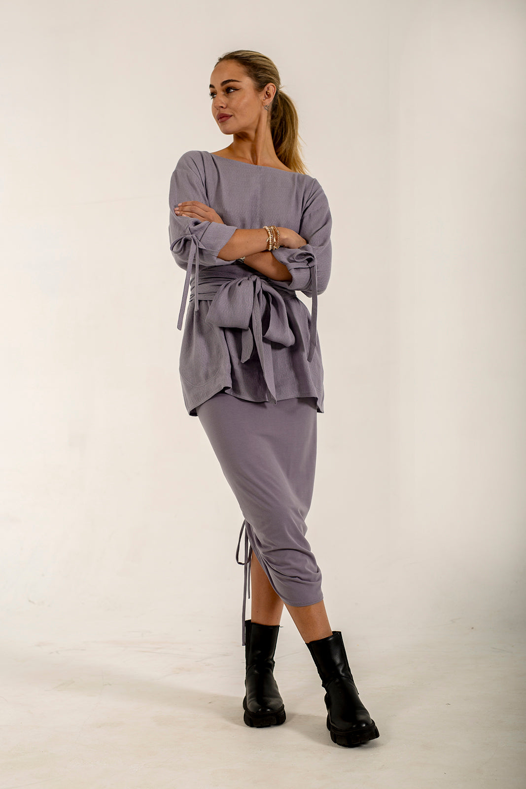 Shannon Viscose Jersey Drawstring Skirt (Silver frost)