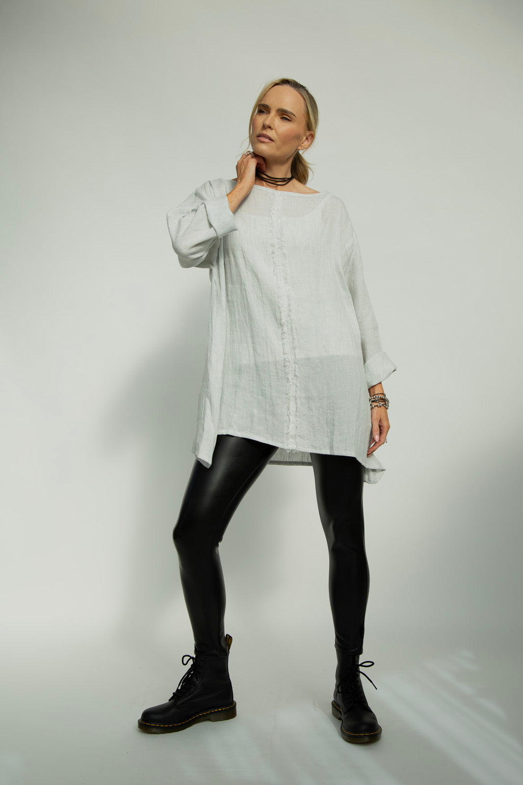 Kaia Linen tunic : Limited Edition : Grey stripe